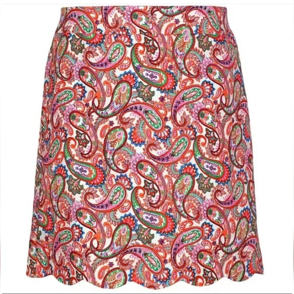 Talbots Orange Paisley Scalloped Hem Pencil Straight Skirt Size 8 Medium